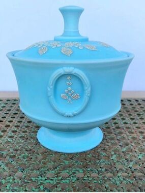 Westmoreland Blue Covered Compote with Gold Accents